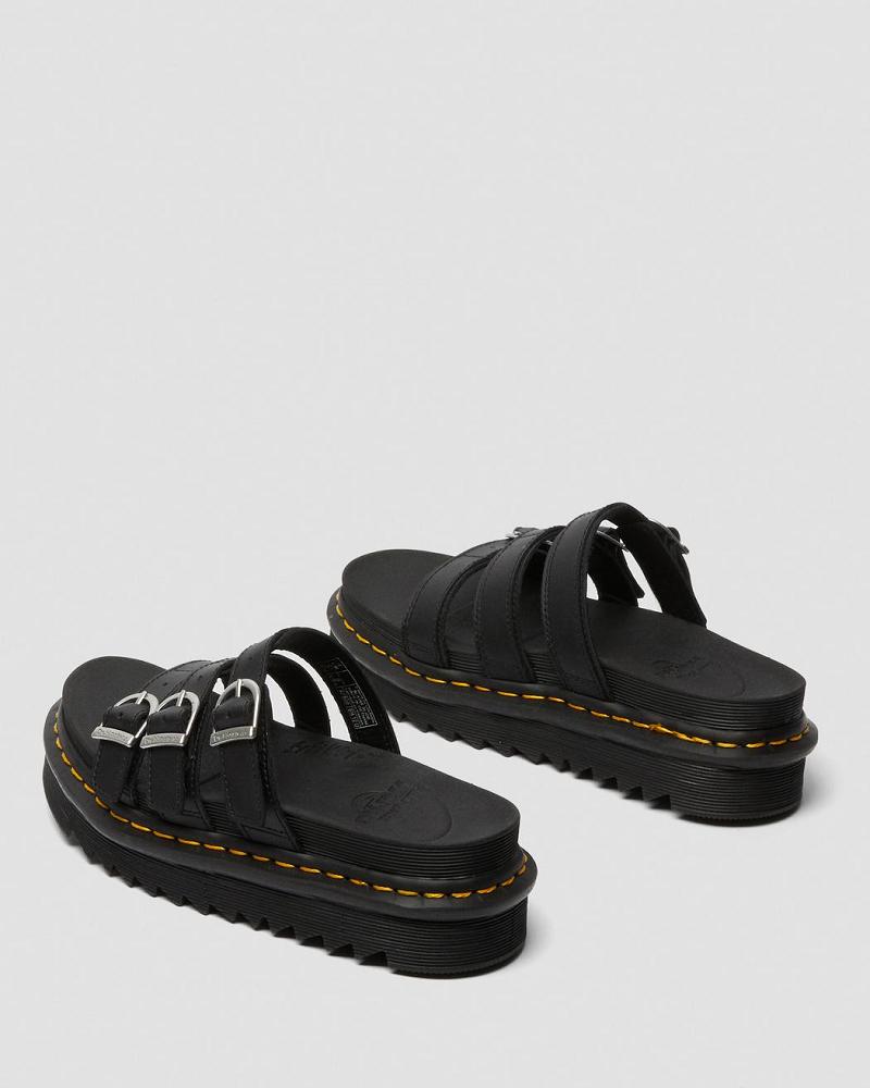 Dr Martens Blaire Leren Sandalen Plateauzool Dames Zwart | NL 480QMA